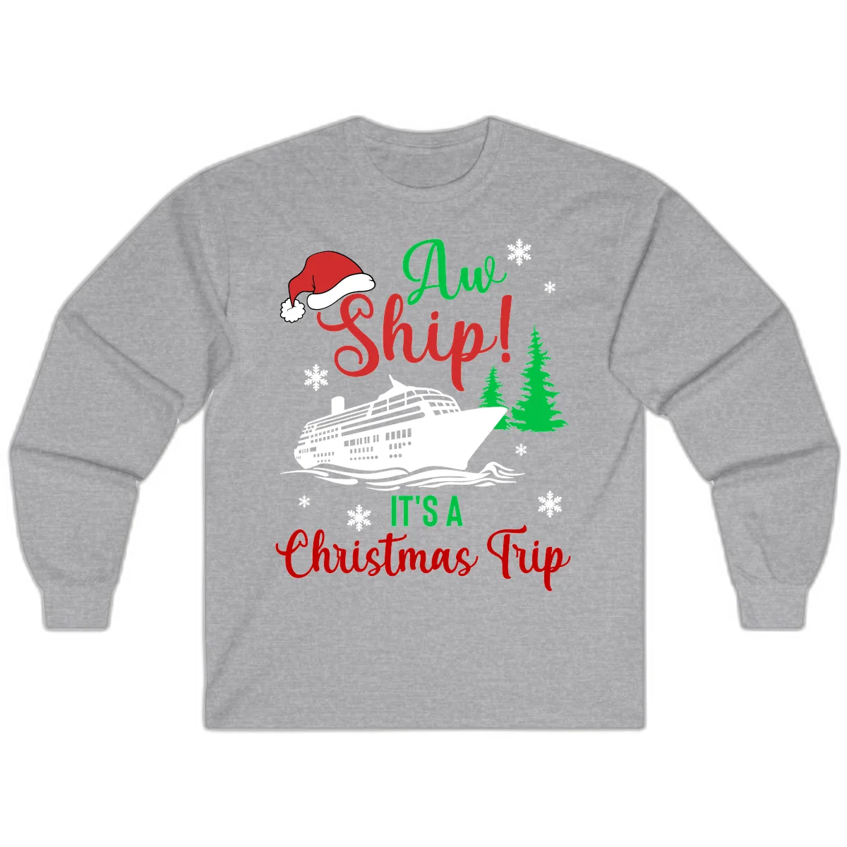Aww Ship Christmas Cruise Long Sleeve in Sport Grey