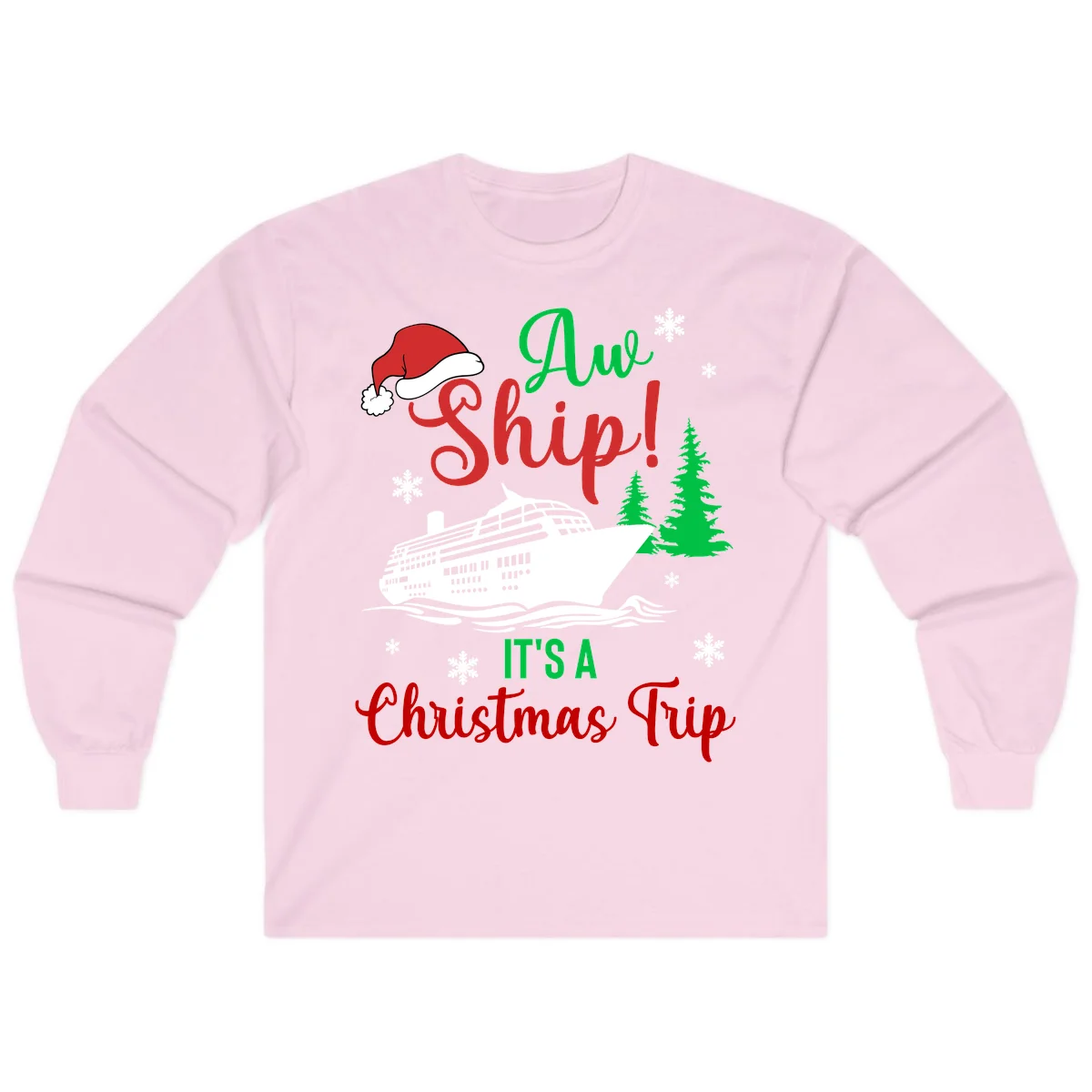 Aww Ship Christmas Cruise Long Sleeve in Light Pink