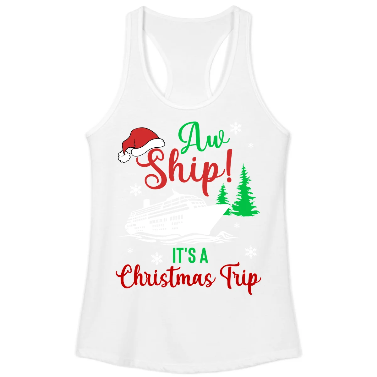 Aww Ship Christmas Cruise Ladies Tank in White