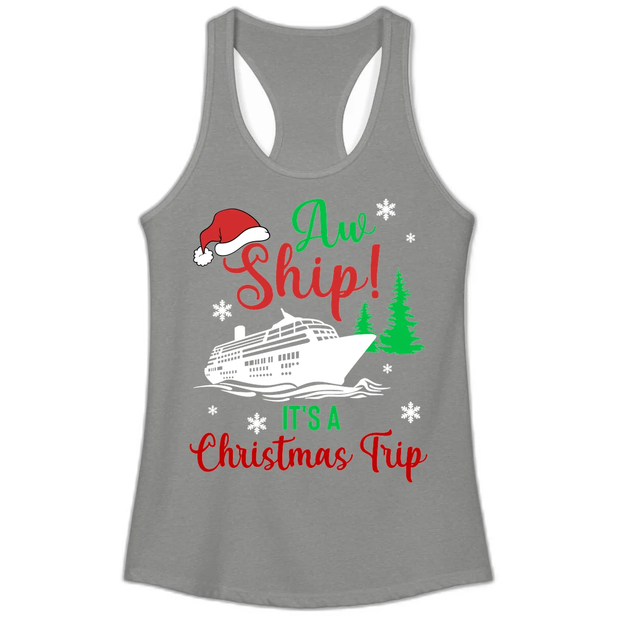 Aww Ship Christmas Cruise Ladies Tank in Heather Grey