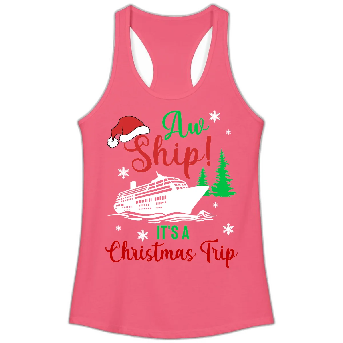 Aww Ship Christmas Cruise Ladies Tank in Hot Pink