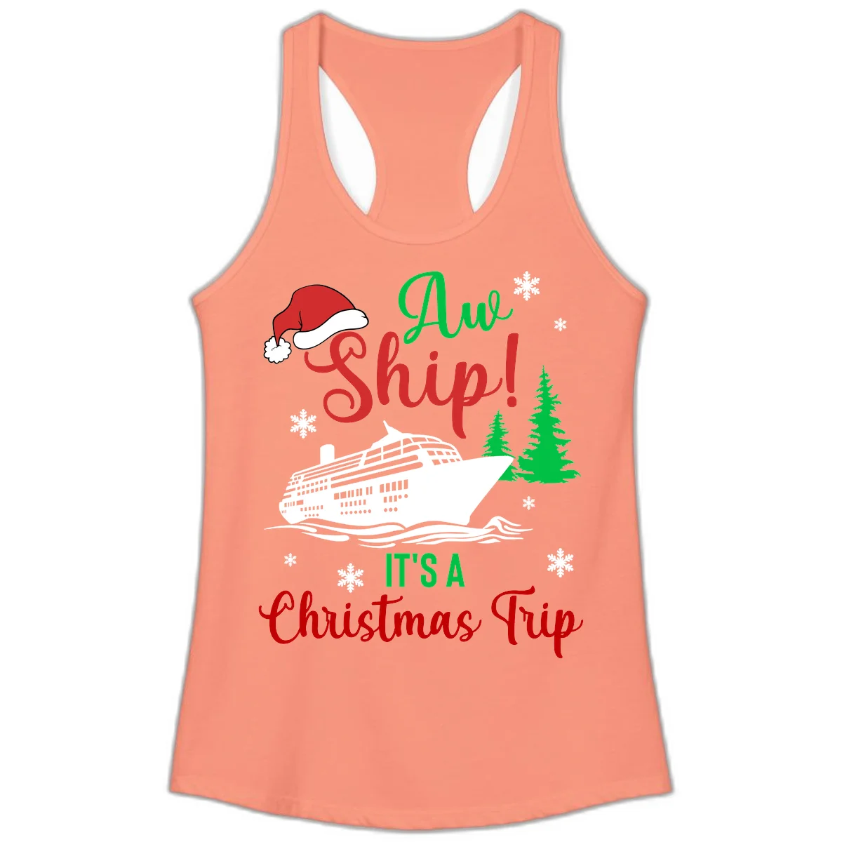 Aww Ship Christmas Cruise Ladies Tank in Solid Light Orange