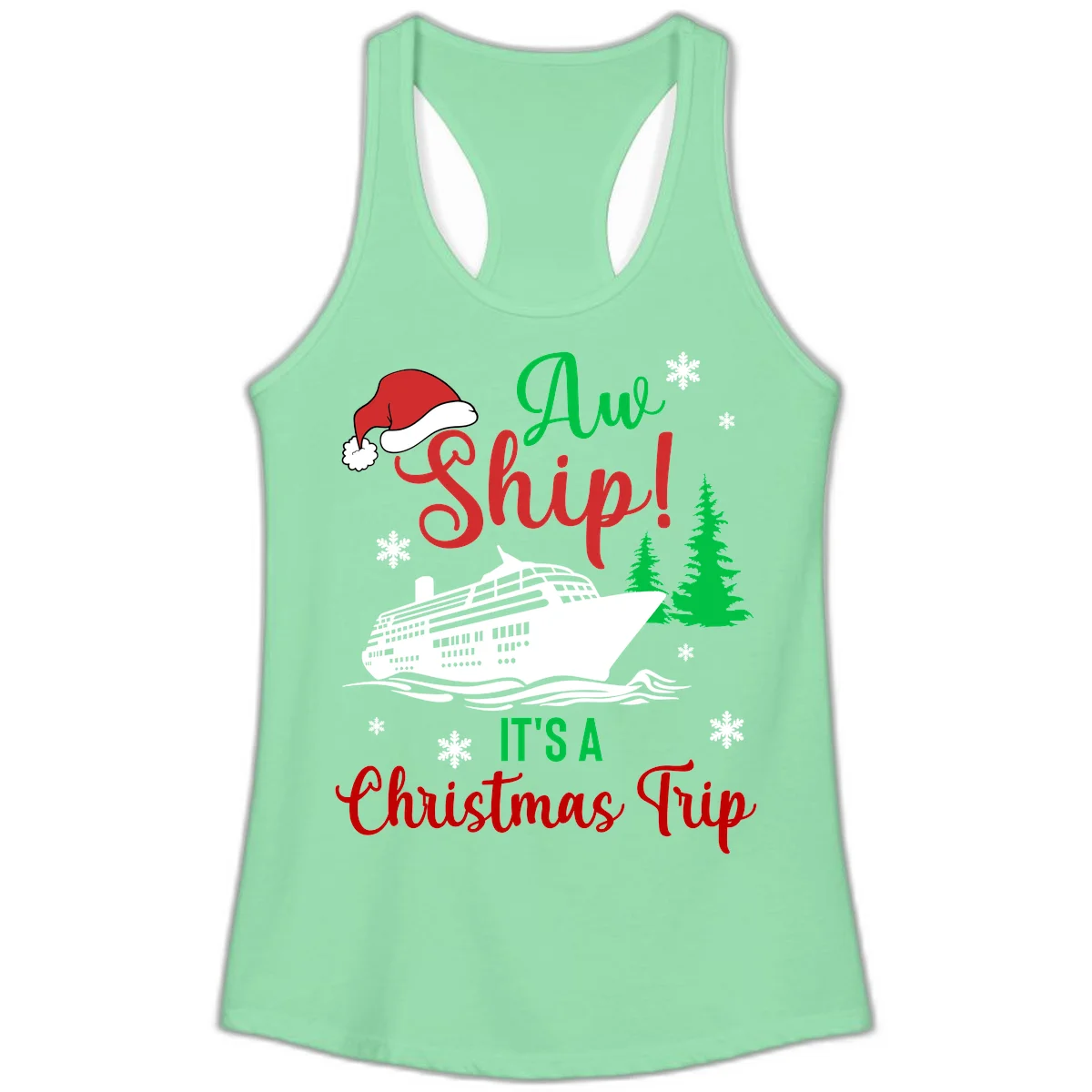 Aww Ship Christmas Cruise Ladies Tank in Solid Mint