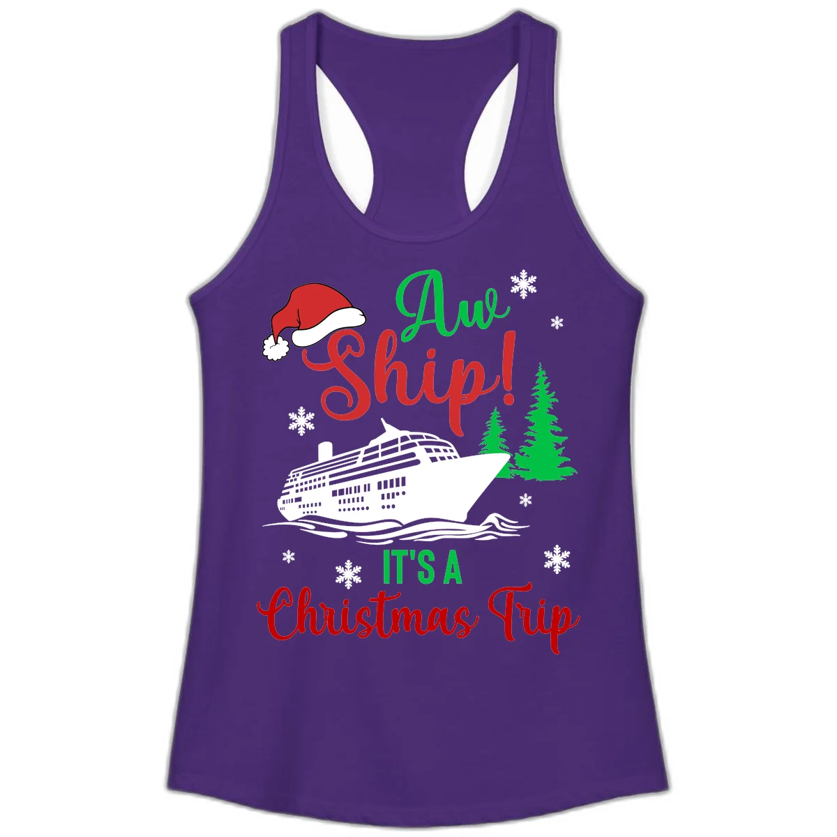 Aww Ship Christmas Cruise Ladies Tank in Solid Purple Rush