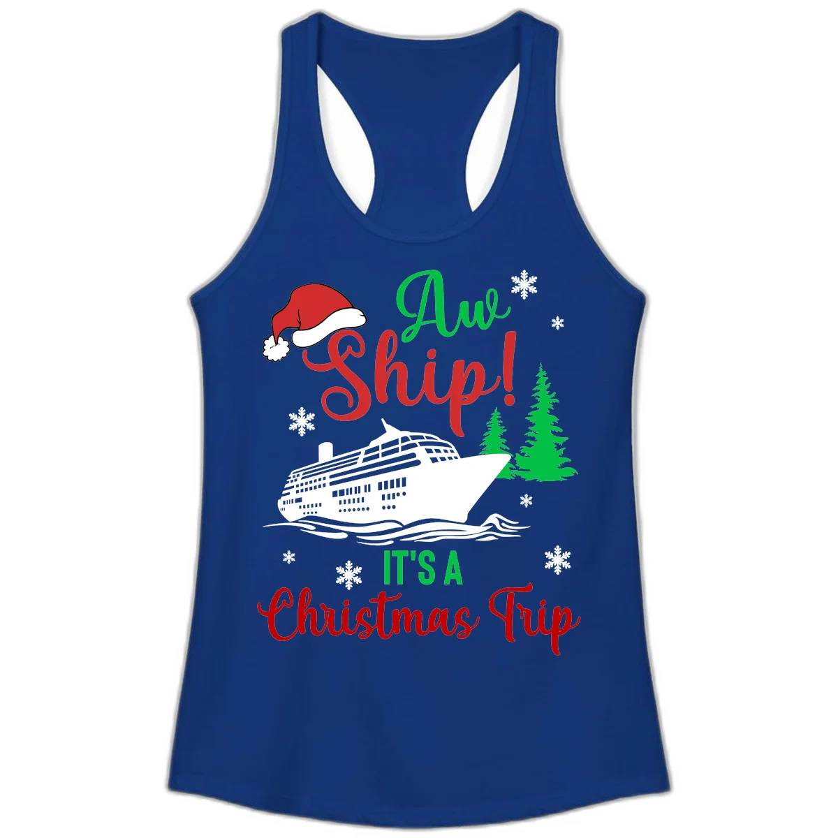 Aww Ship Christmas Cruise Ladies Tank in Solid Royal