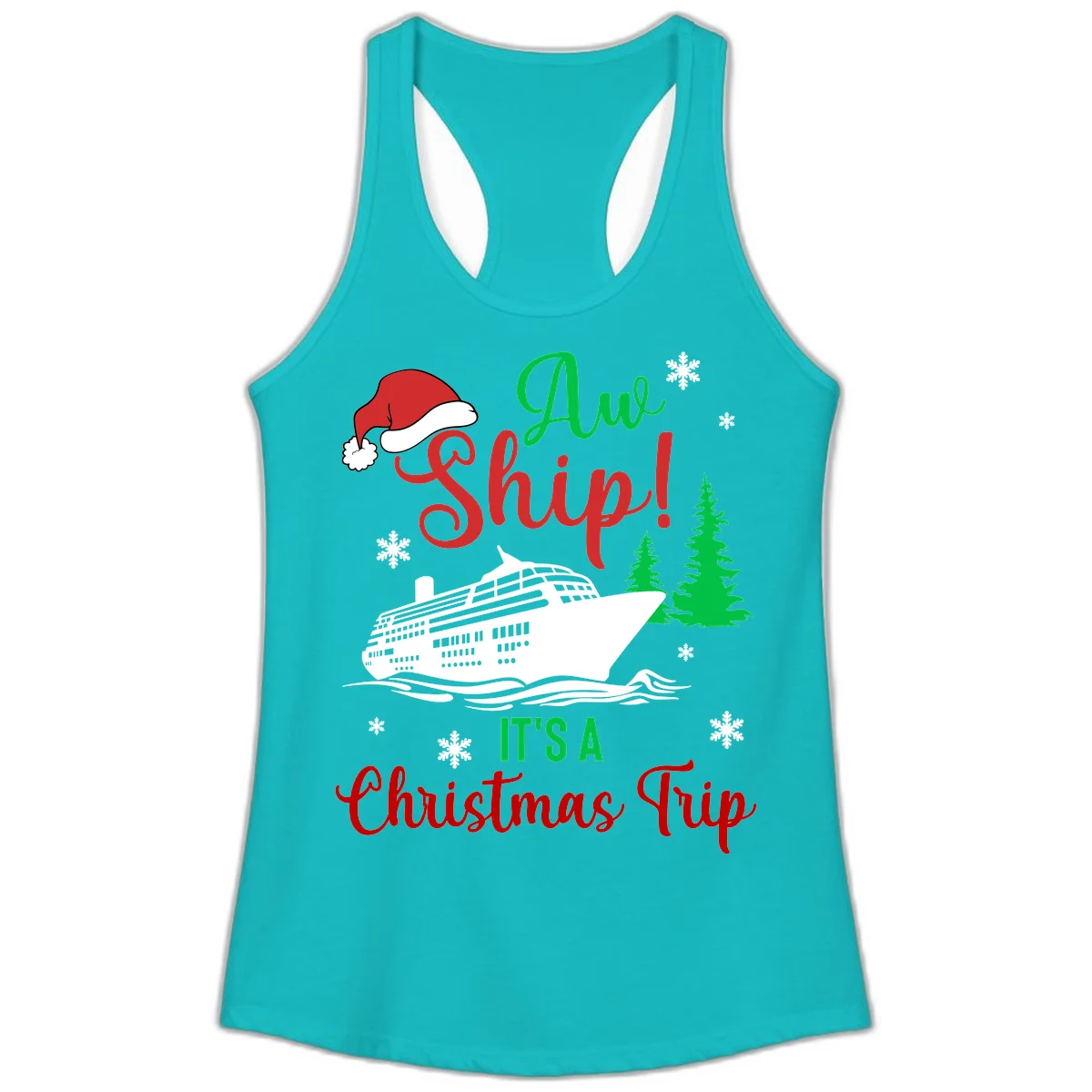 Aww Ship Christmas Cruise Ladies Tank in Tahiti Blue