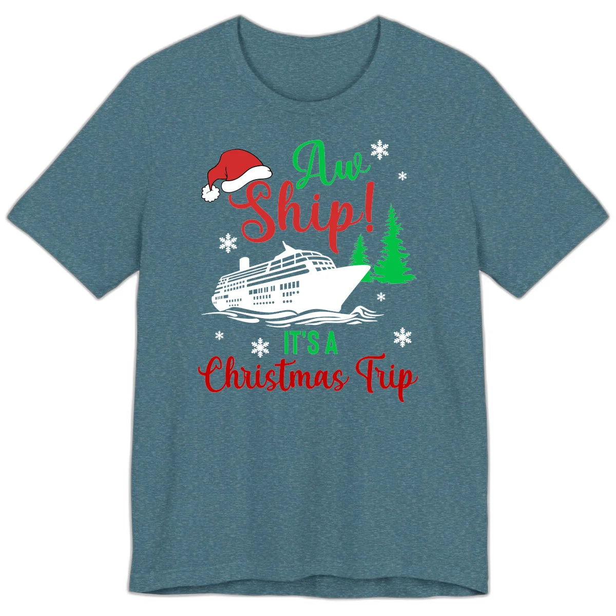 Aww Ship Christmas Cruise Premium T-Shirt in Heather Deep Teal
