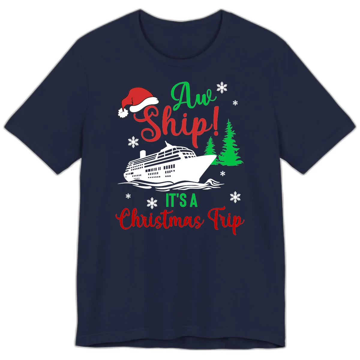 Aww Ship Christmas Cruise Premium T-Shirt in Navy