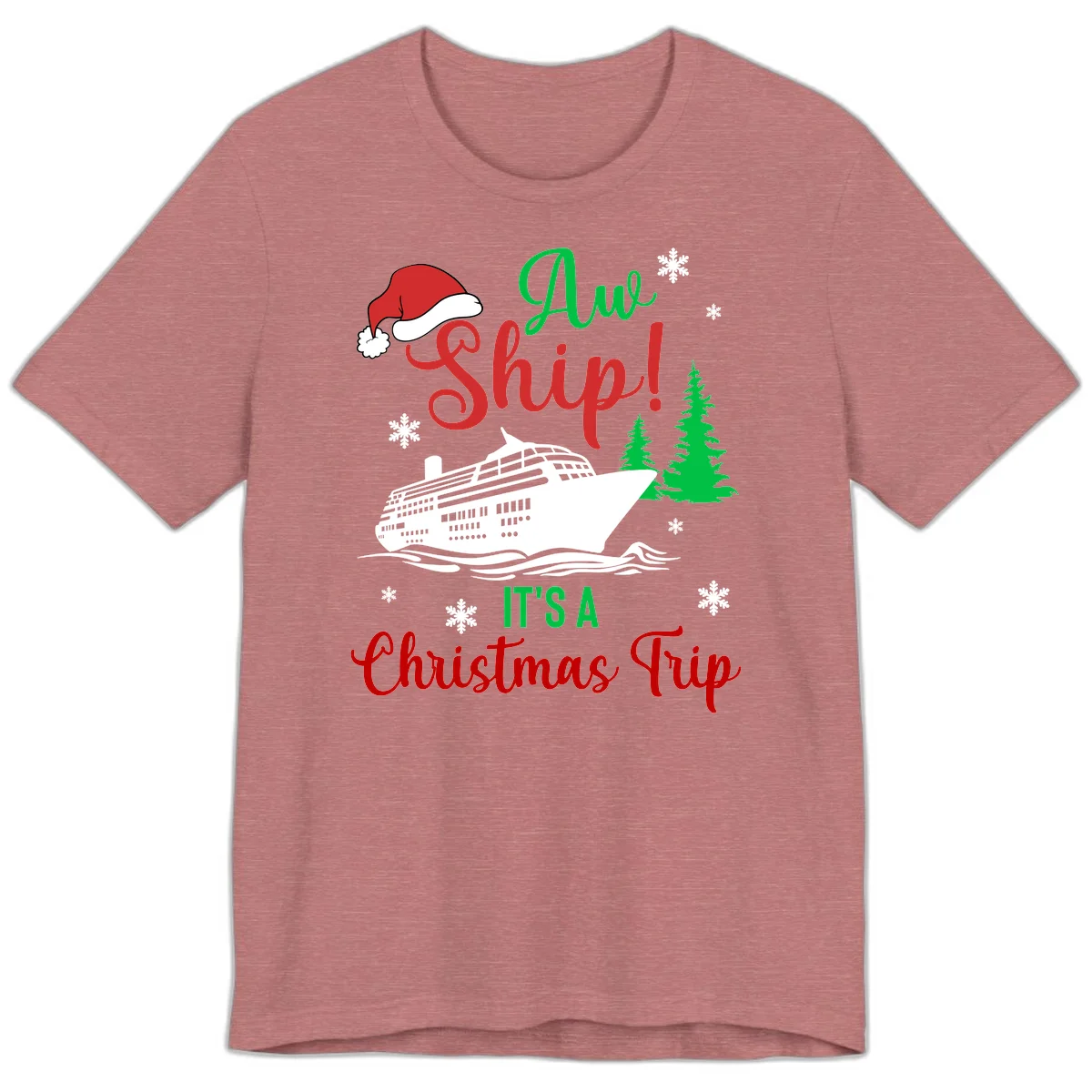 Aww Ship Christmas Cruise Premium T-Shirt in Heather Mauve