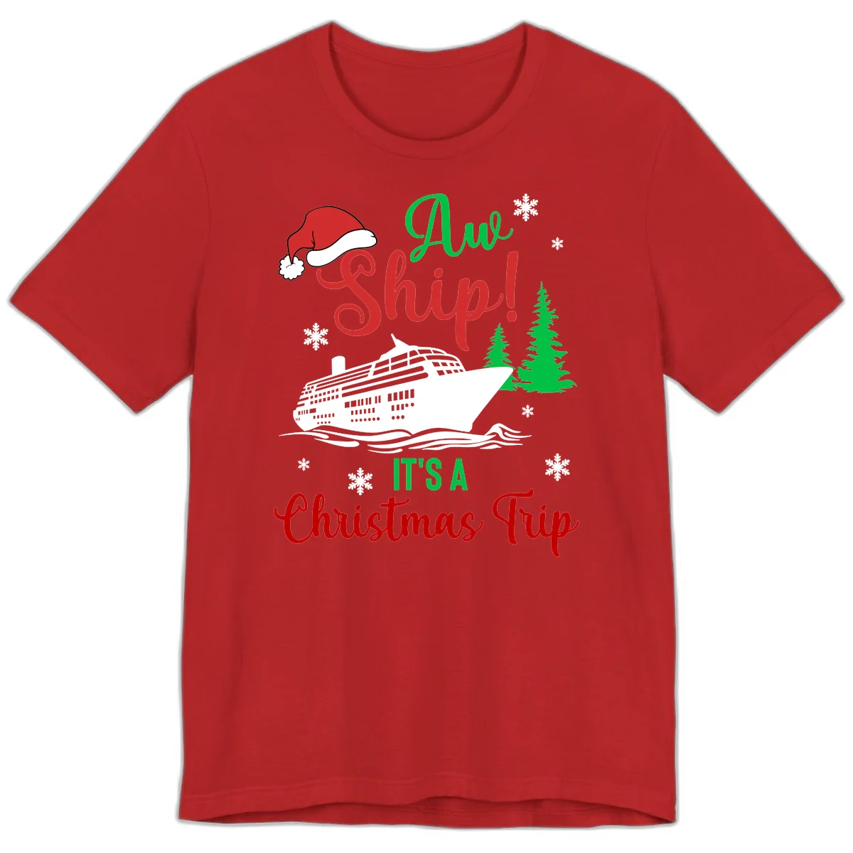 Aww Ship Christmas Cruise Premium T-Shirt in Red