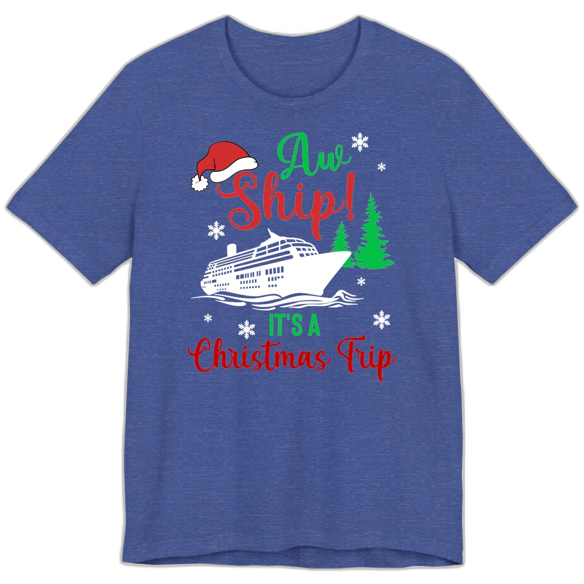 Aww Ship Christmas Cruise Premium T-Shirt in Heather True Royal