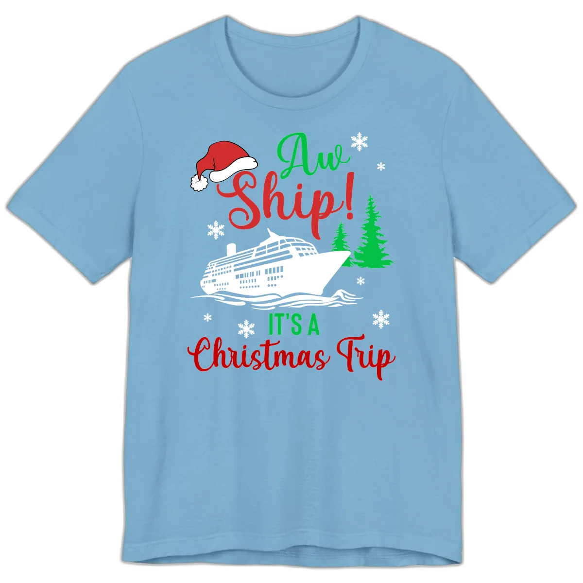 Aww Ship Christmas Cruise Premium T-Shirt in Ocean Blue