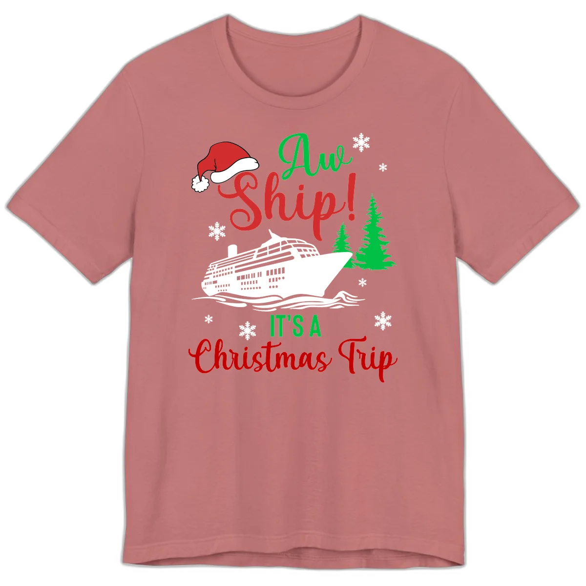 Aww Ship Christmas Cruise Premium T-Shirt in Mauve