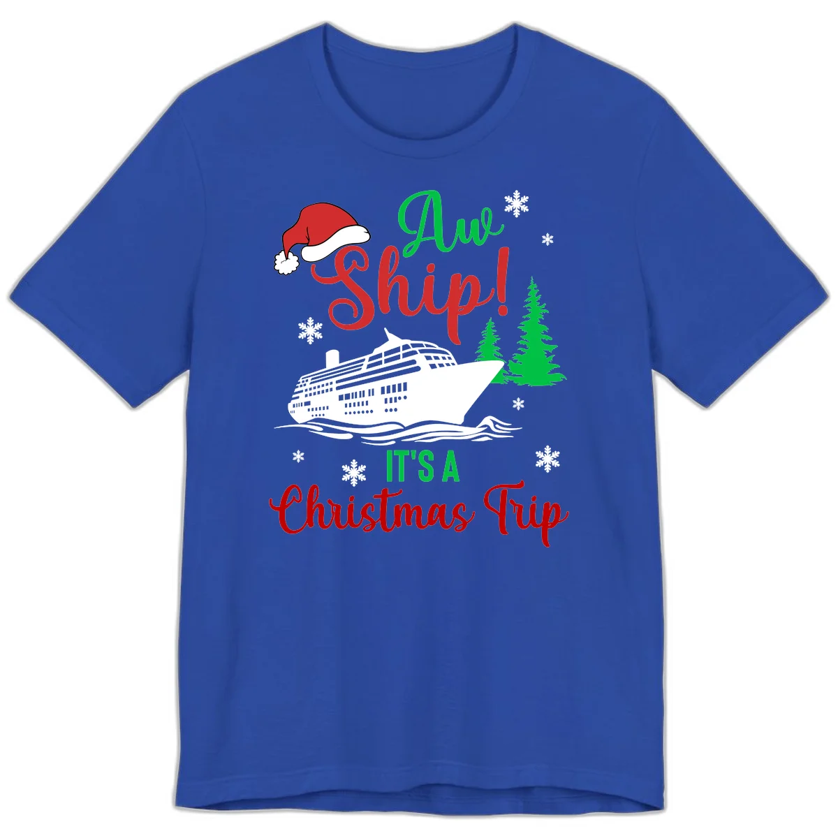 Aww Ship Christmas Cruise Premium T-Shirt in True Royal