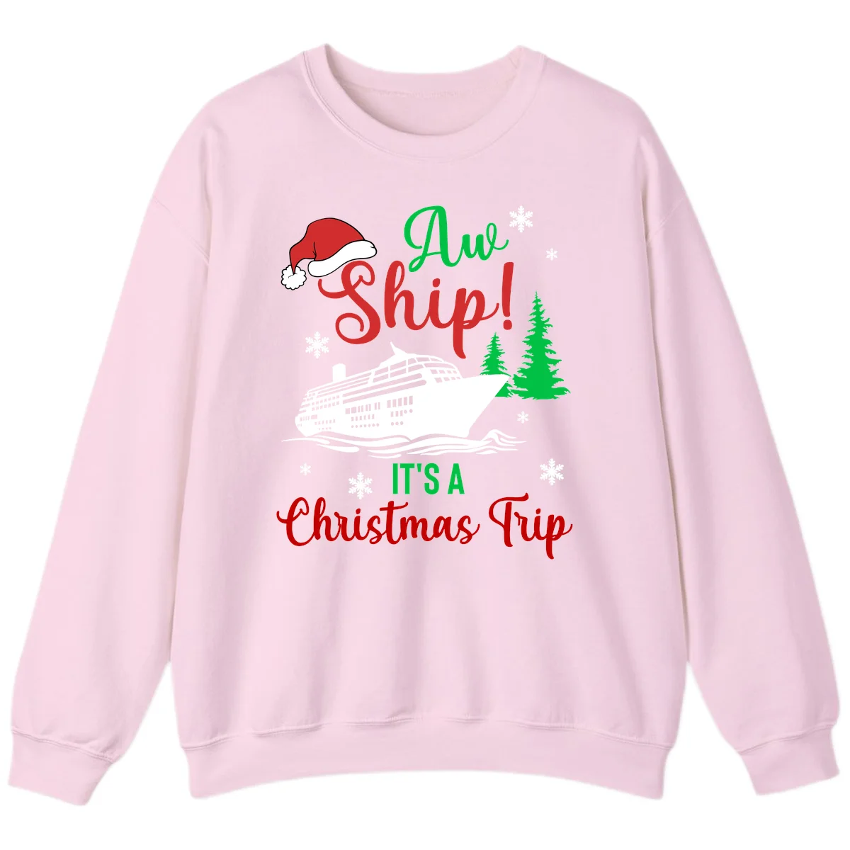Aww Ship Christmas Cruise Sweatshirt in Light Pink