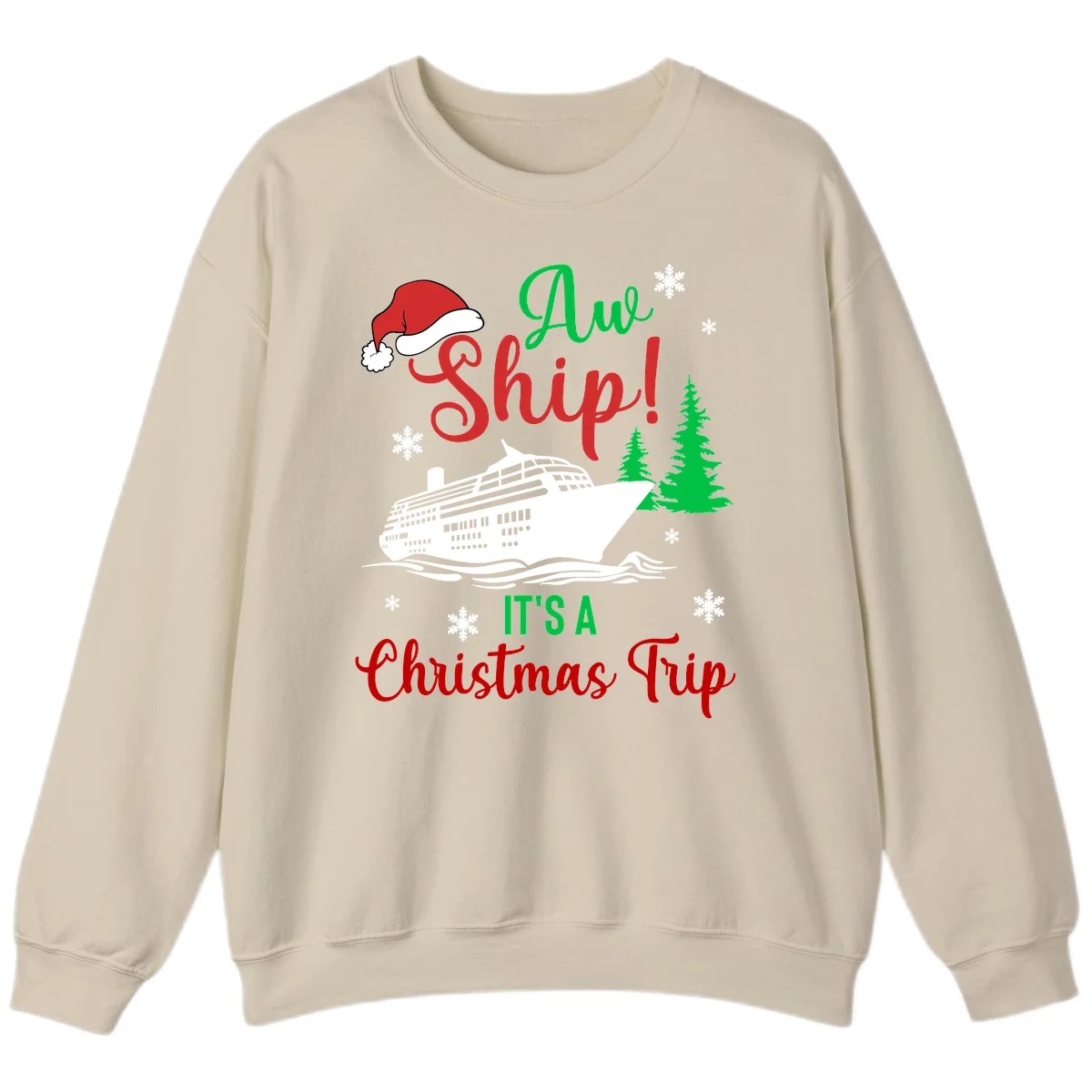 Aww Ship Christmas Cruise Sweatshirt in Sand