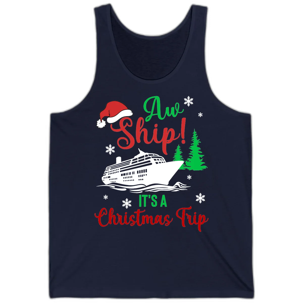 Aww Ship Christmas Cruise Tank in Navy