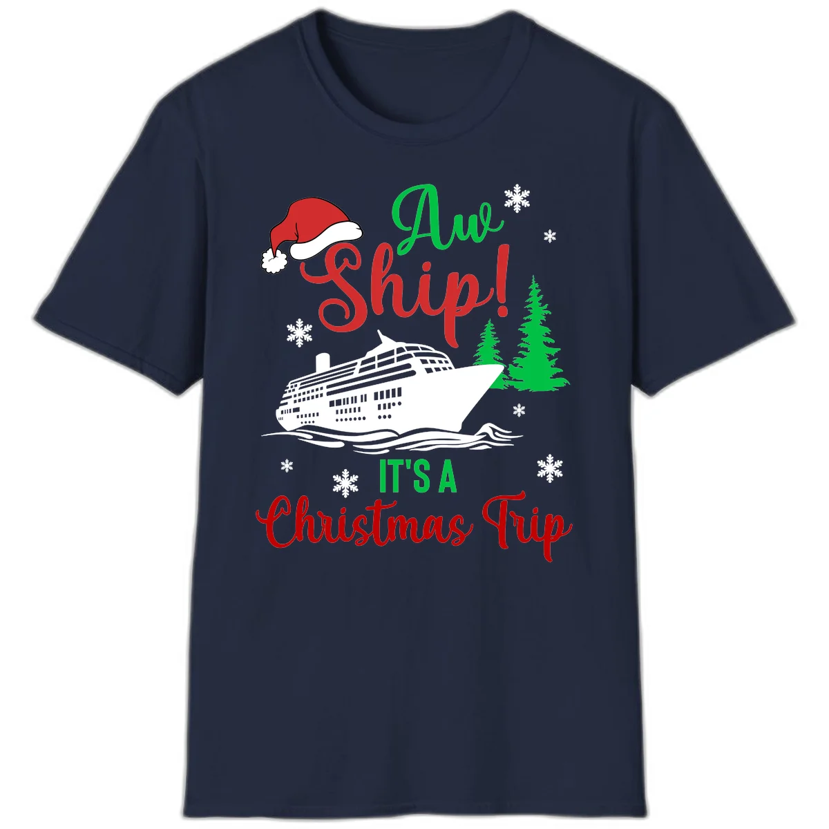 Aww Ship Christmas Cruise T-Shirt in Navy