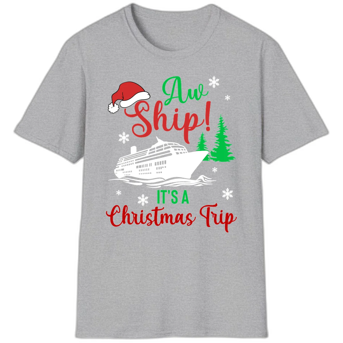 Aww Ship Christmas Cruise T-Shirt in Sport Grey