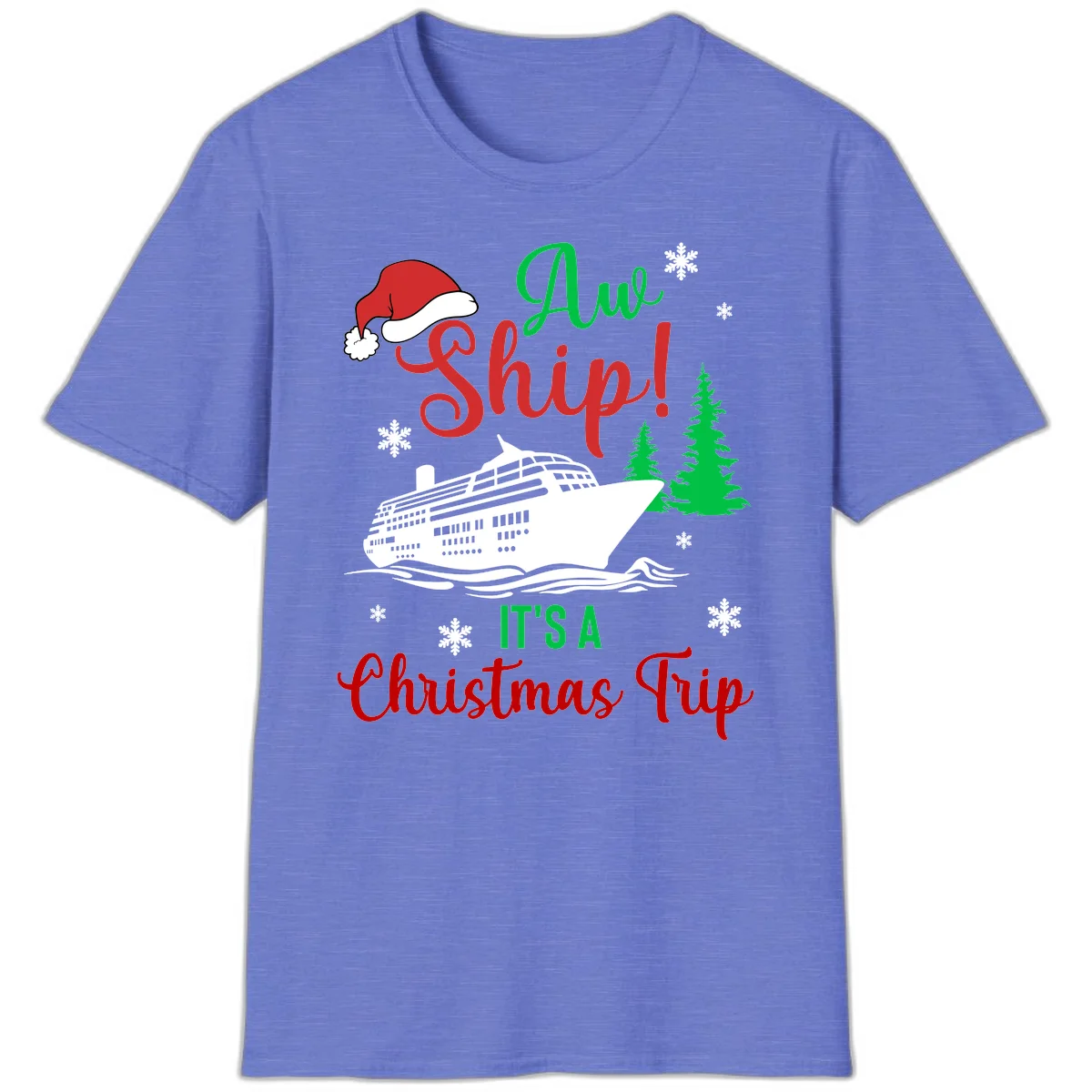 Aww Ship Christmas Cruise T-Shirt in Heather Royal
