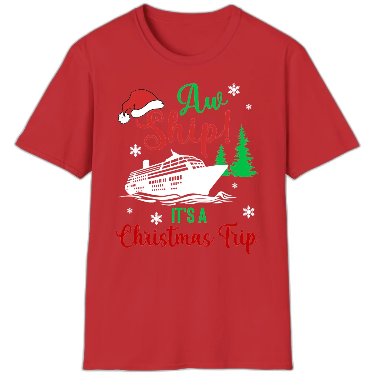 Aww Ship Christmas Cruise T-Shirt in Red