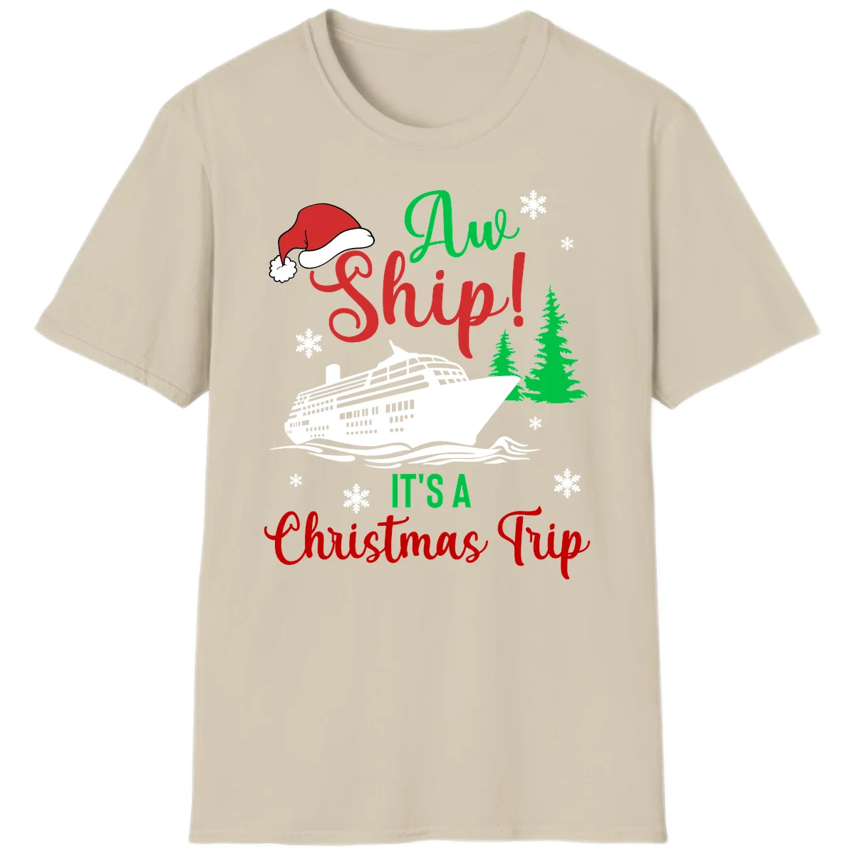Aww Ship Christmas Cruise T-Shirt in Sand