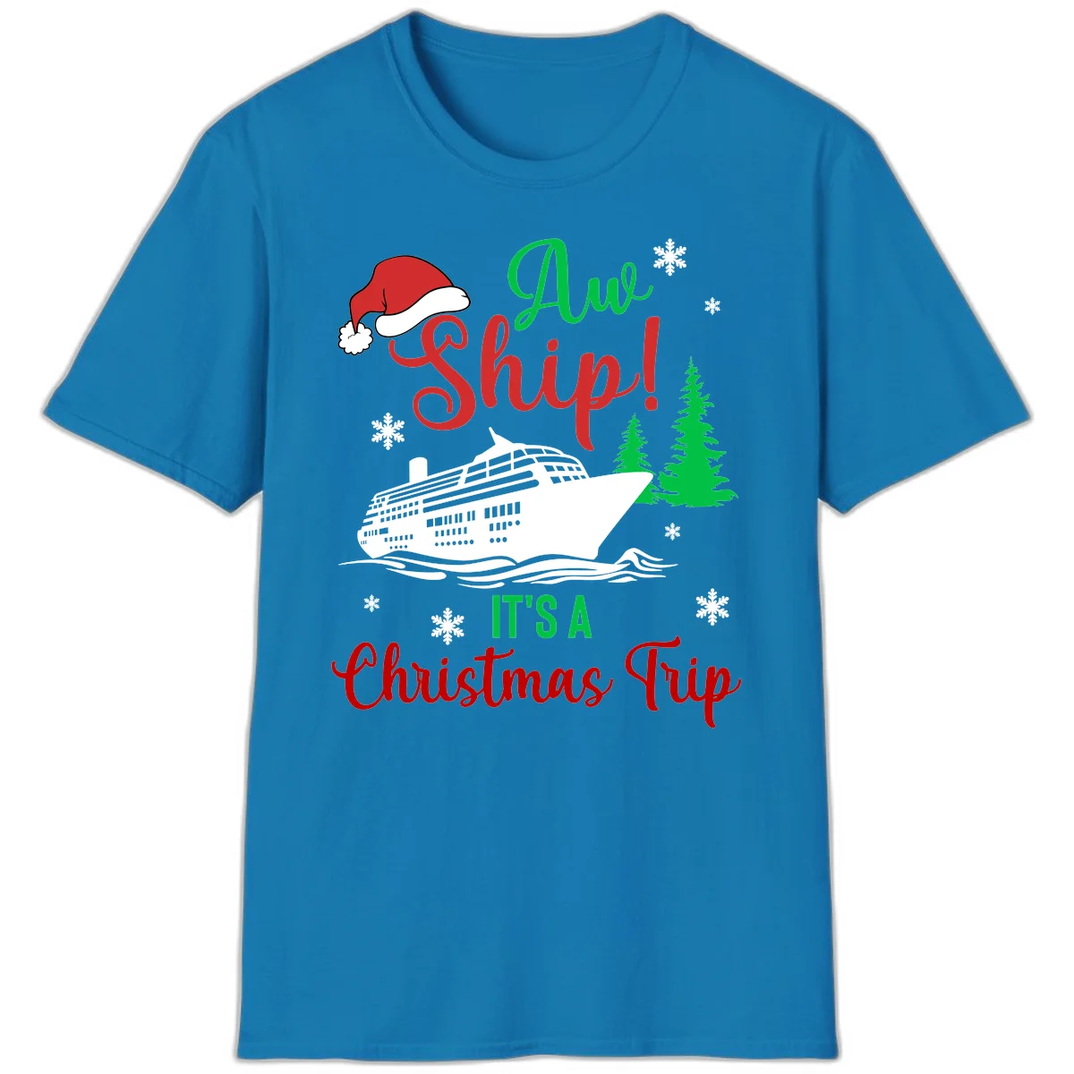 Aww Ship Christmas Cruise T-Shirt in Sapphire