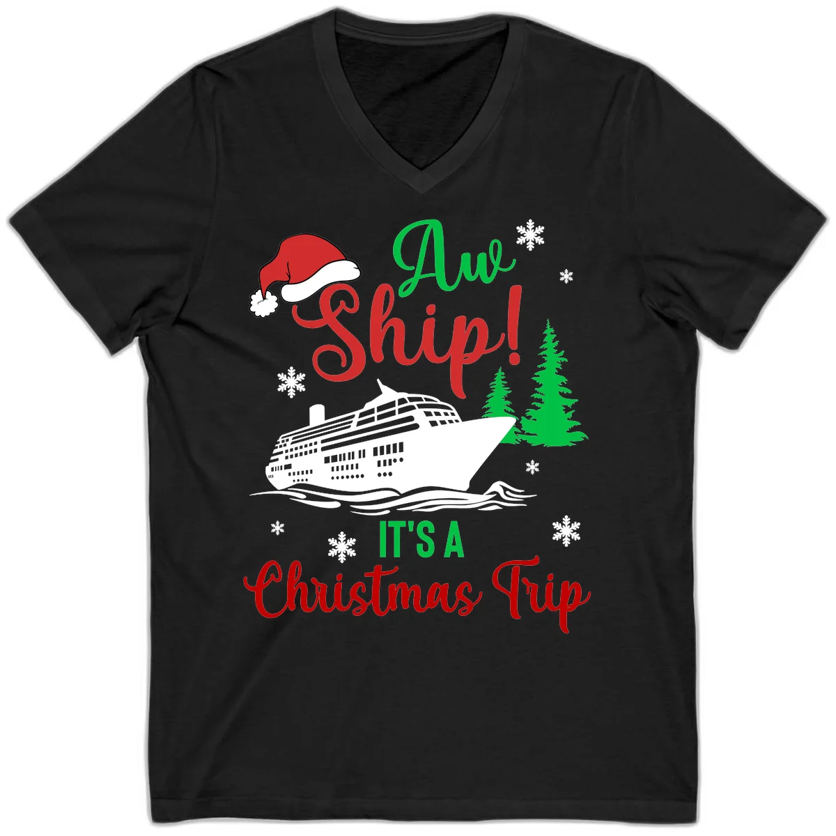 Aww Ship Christmas Cruise V-Neck in Black