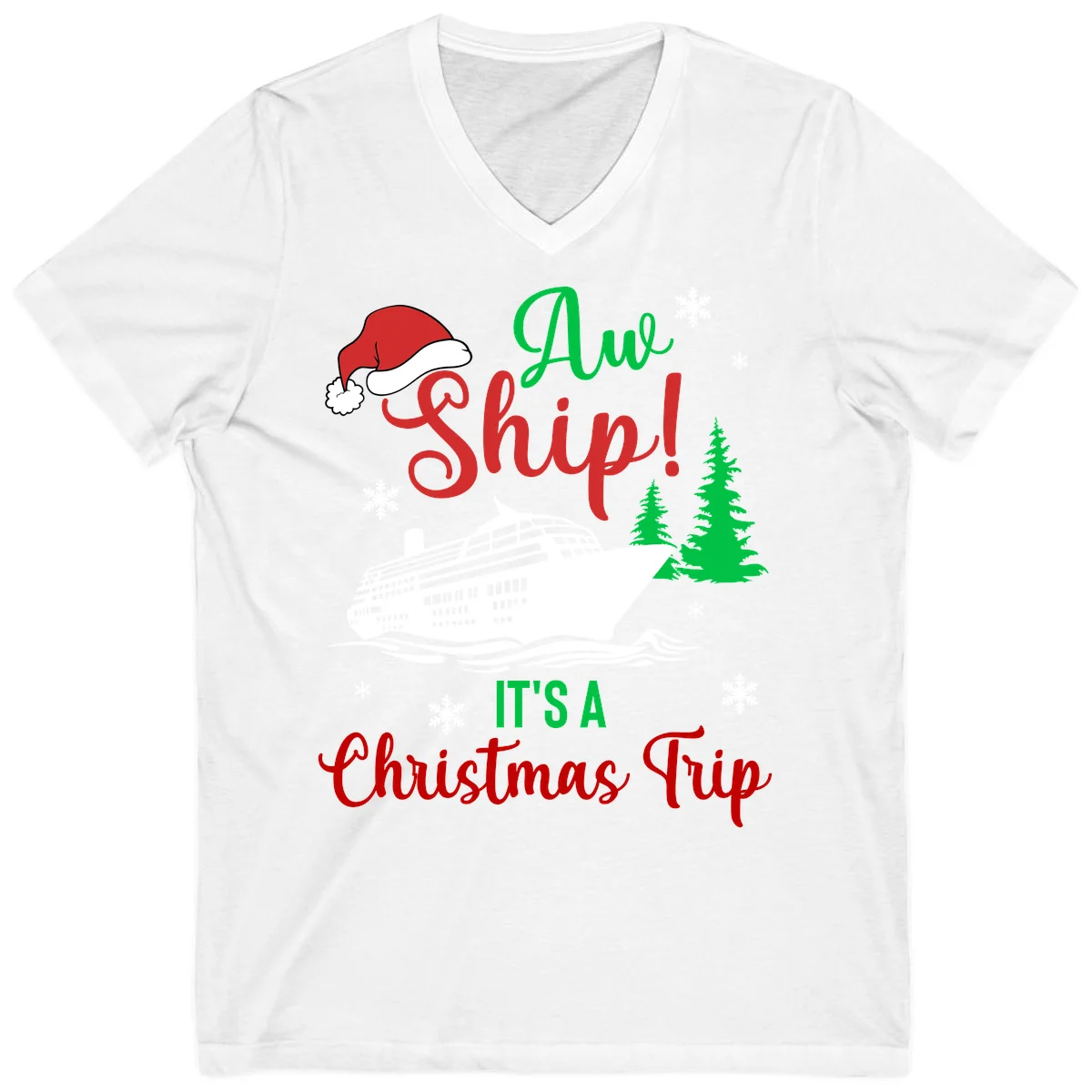 Aww Ship Christmas Cruise V-Neck in White