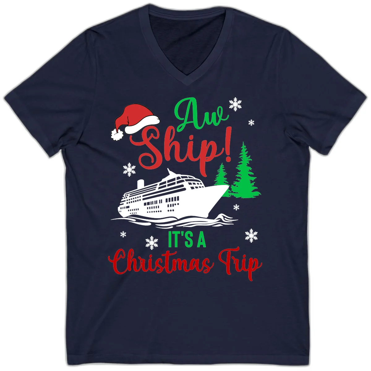 Aww Ship Christmas Cruise V-Neck in Navy