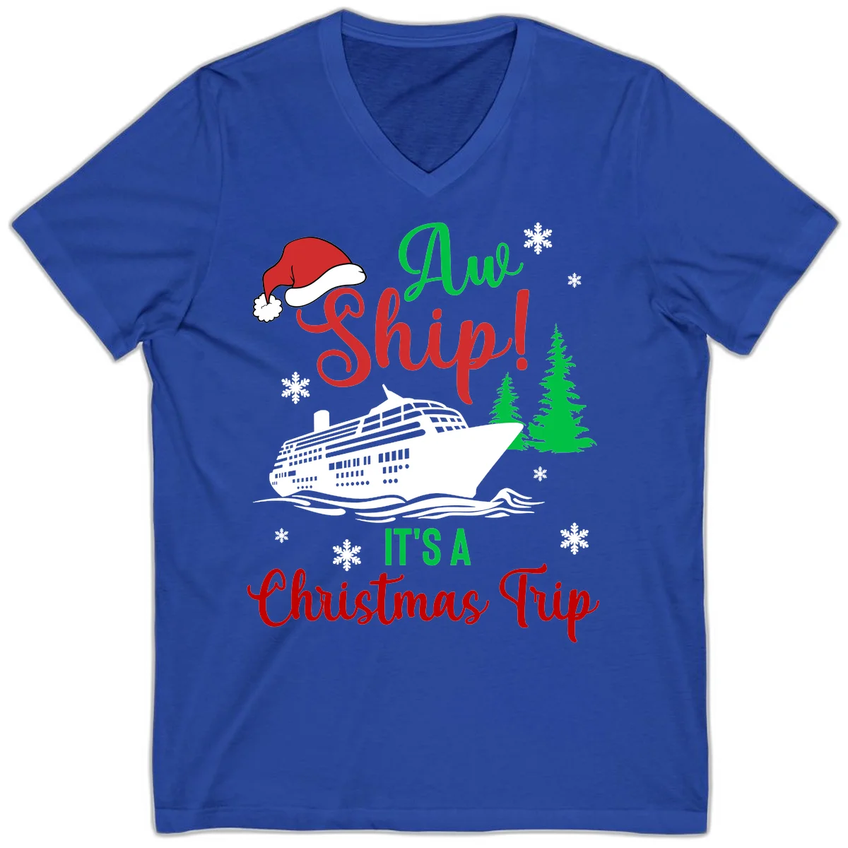 Aww Ship Christmas Cruise V-Neck in True Royal