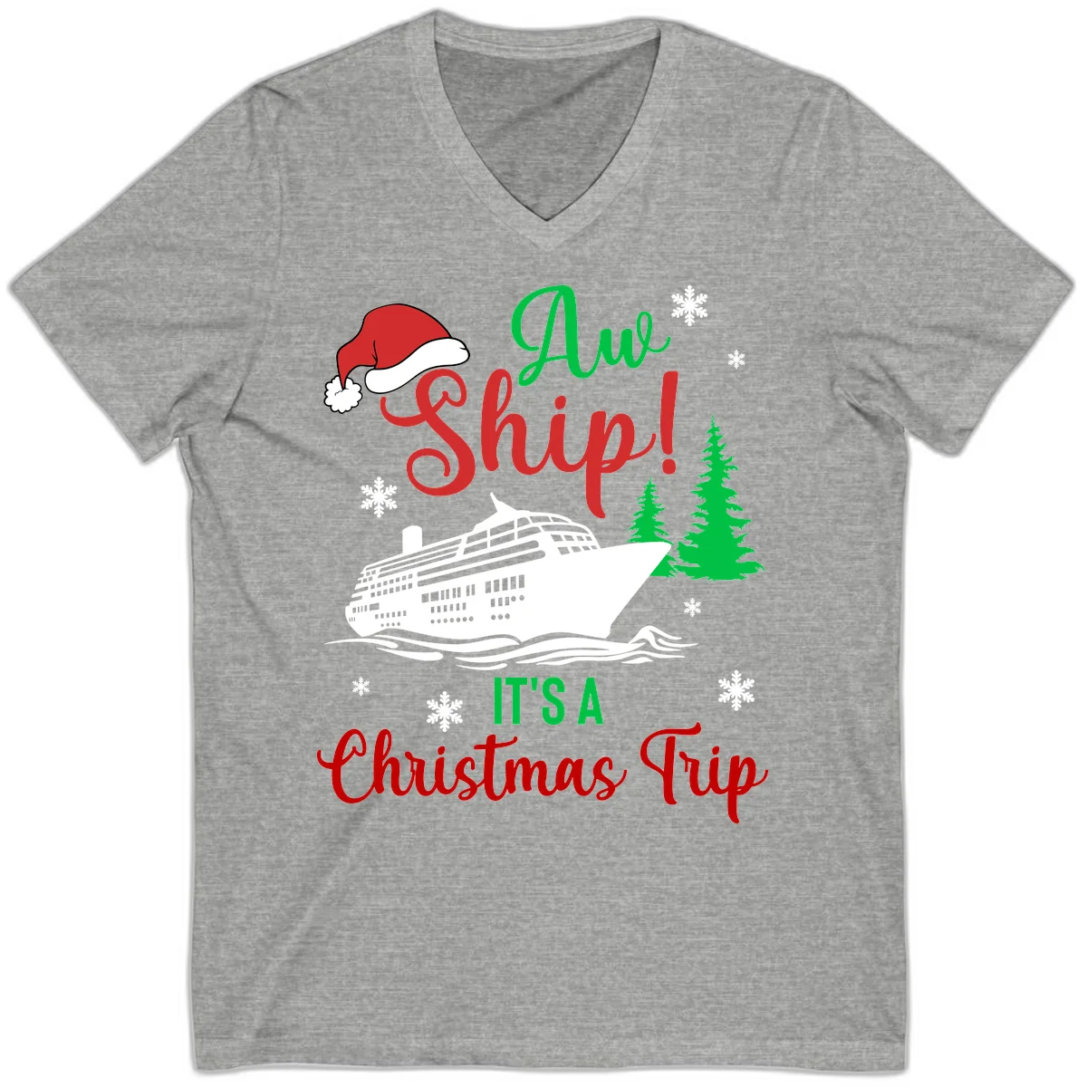 Aww Ship Christmas Cruise V-Neck in Athletic Heather