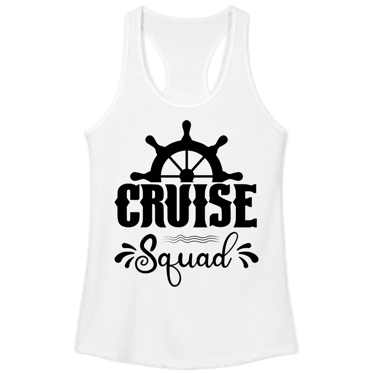 Cruise Squad Ship Wheel Ladies Racerback Tank in White