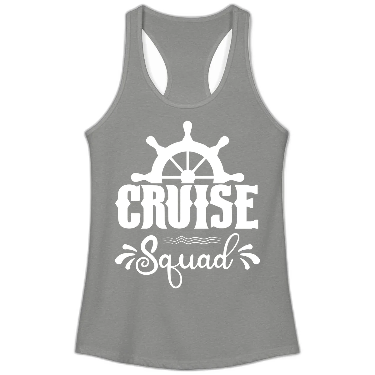 Cruise Squad Ship Wheel Ladies Racerback Tank in Heather Grey