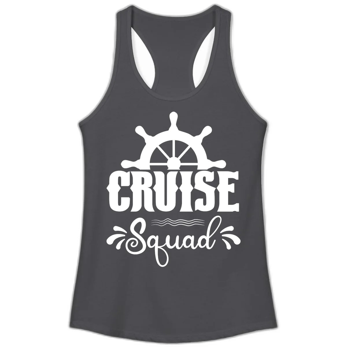 Cruise Squad Ship Wheel Ladies Racerback Tank in Solid Dark Gray