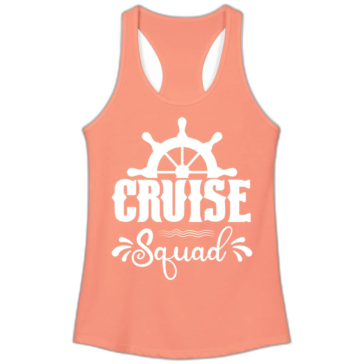 Cruise Squad Ship Wheel Ladies Racerback Tank in Solid Light Orange