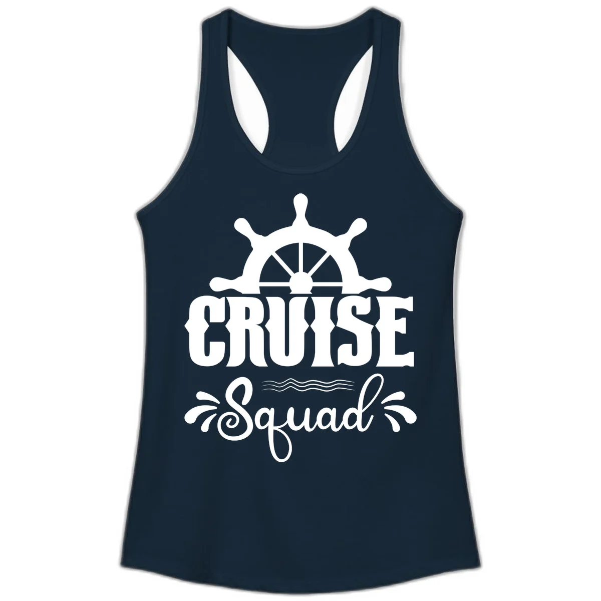 Cruise Squad Ship Wheel Ladies Racerback Tank in Solid Midnight Navy