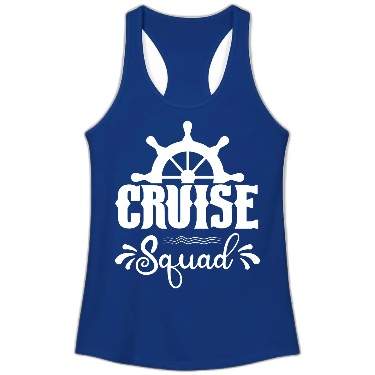 Cruise Squad Ship Wheel Ladies Racerback Tank in Solid Royal