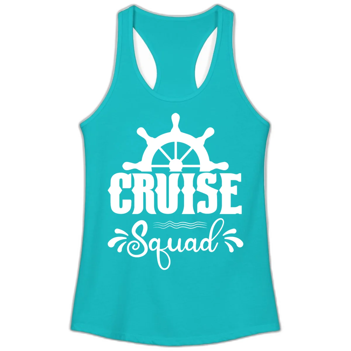 Cruise Squad Ship Wheel Ladies Racerback Tank in Tahiti Blue