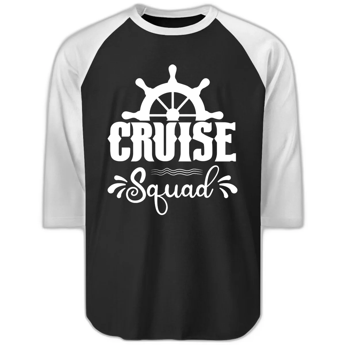 Cruise Squad Ship Wheel Raglan 3/4 Sleeve Tee in Black White