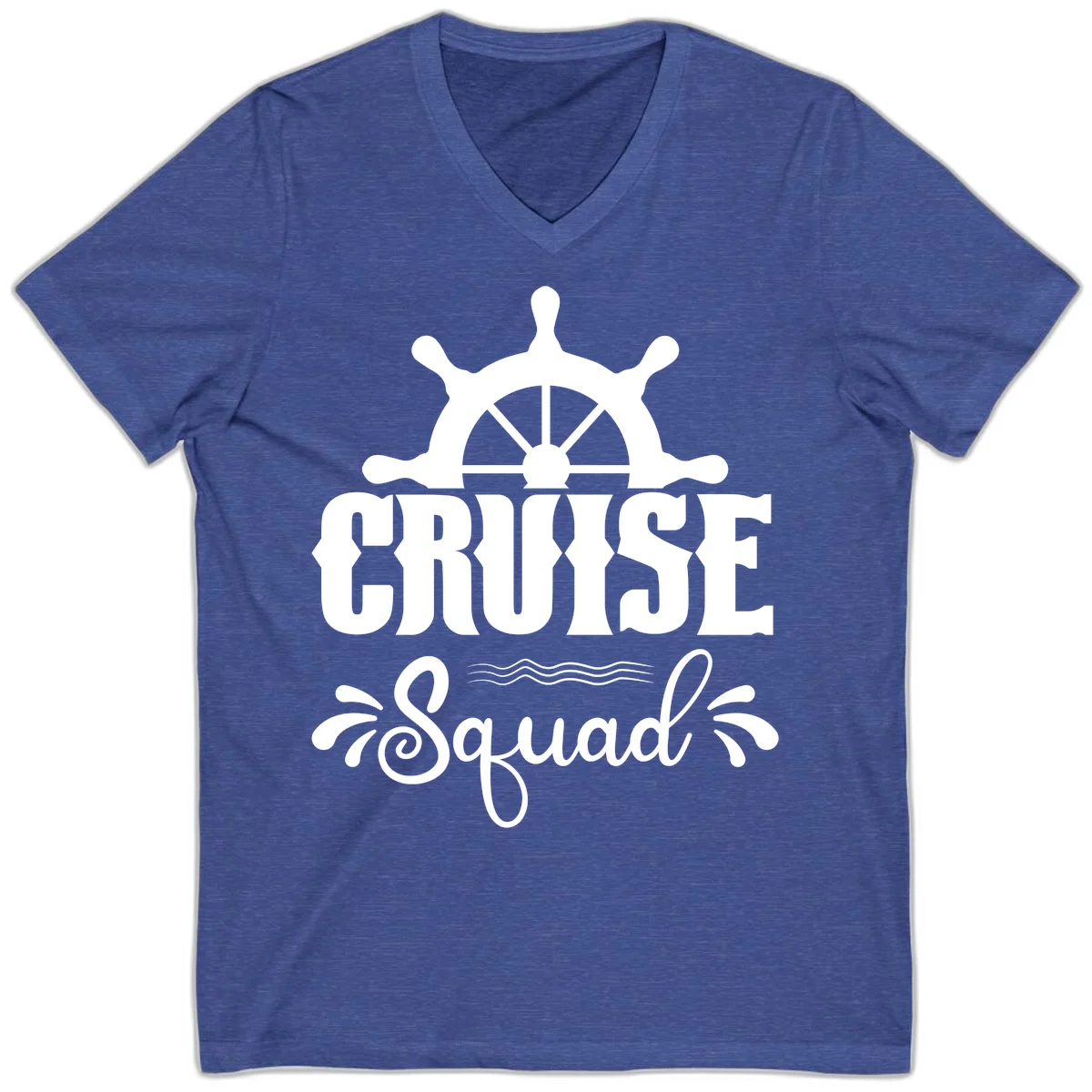 Cruise Squad Ship Wheel V-Neck T-Shirt in Heather True Royal