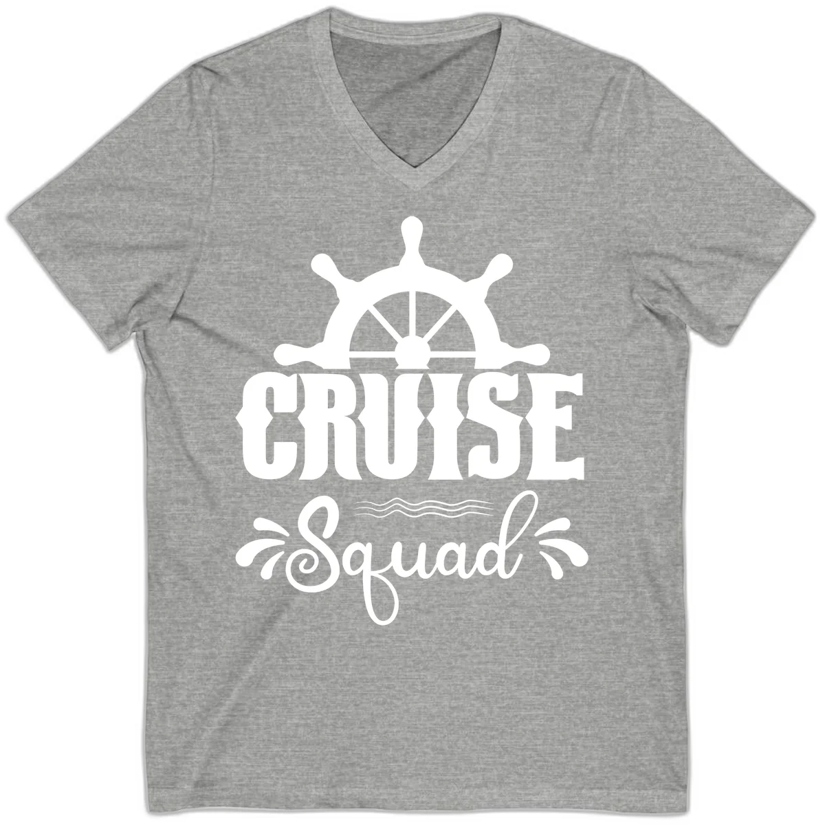 Cruise Squad Ship Wheel V-Neck T-Shirt in Athletic Heather
