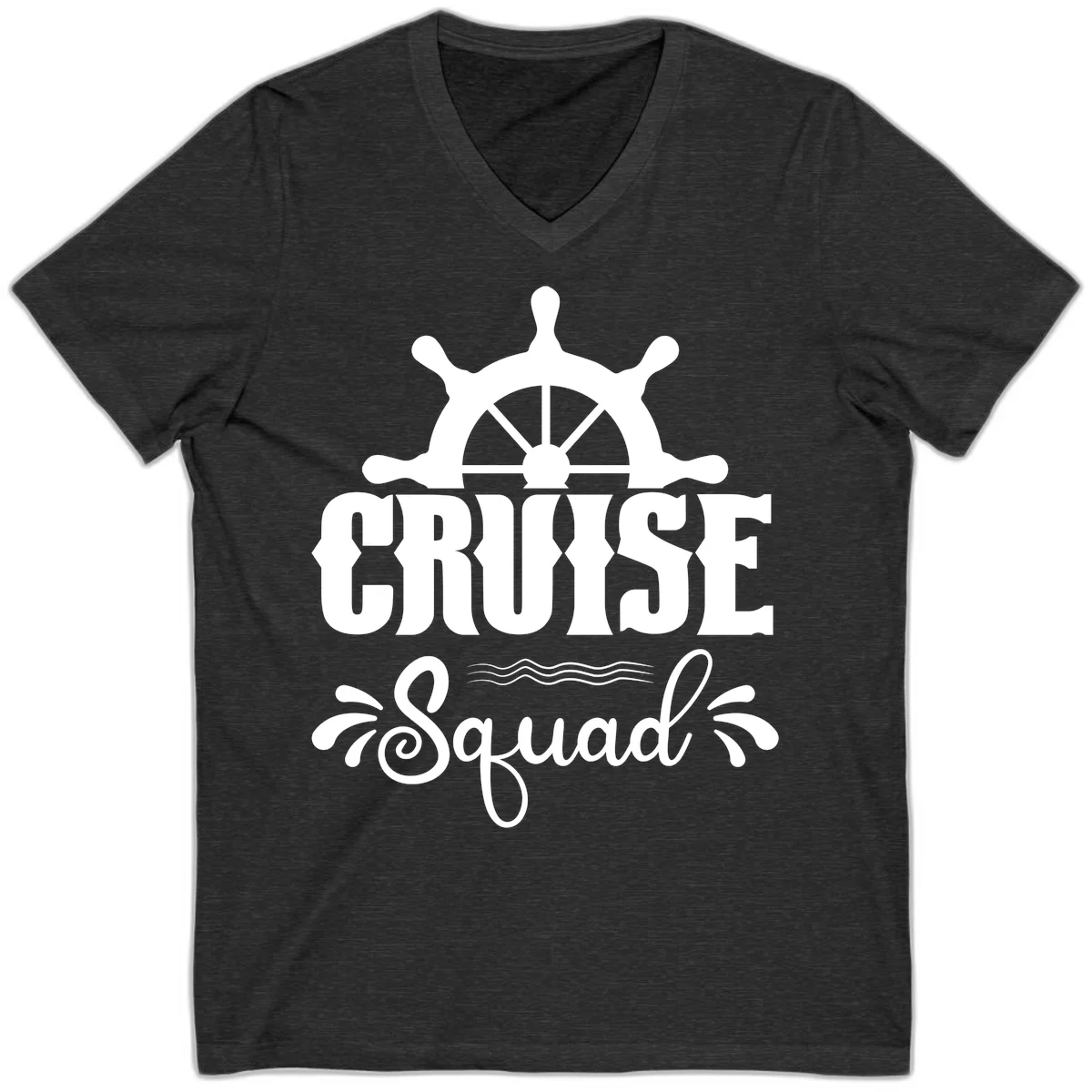 Cruise Squad Ship Wheel V-Neck T-Shirt in Dark Grey Heather