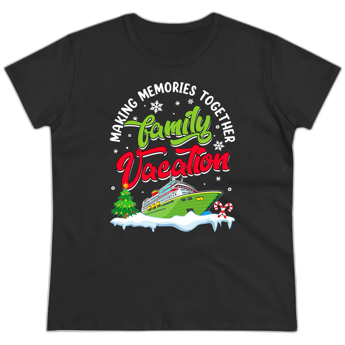 Family Vacation Cruise Ship Holiday Ladies Tee in Black