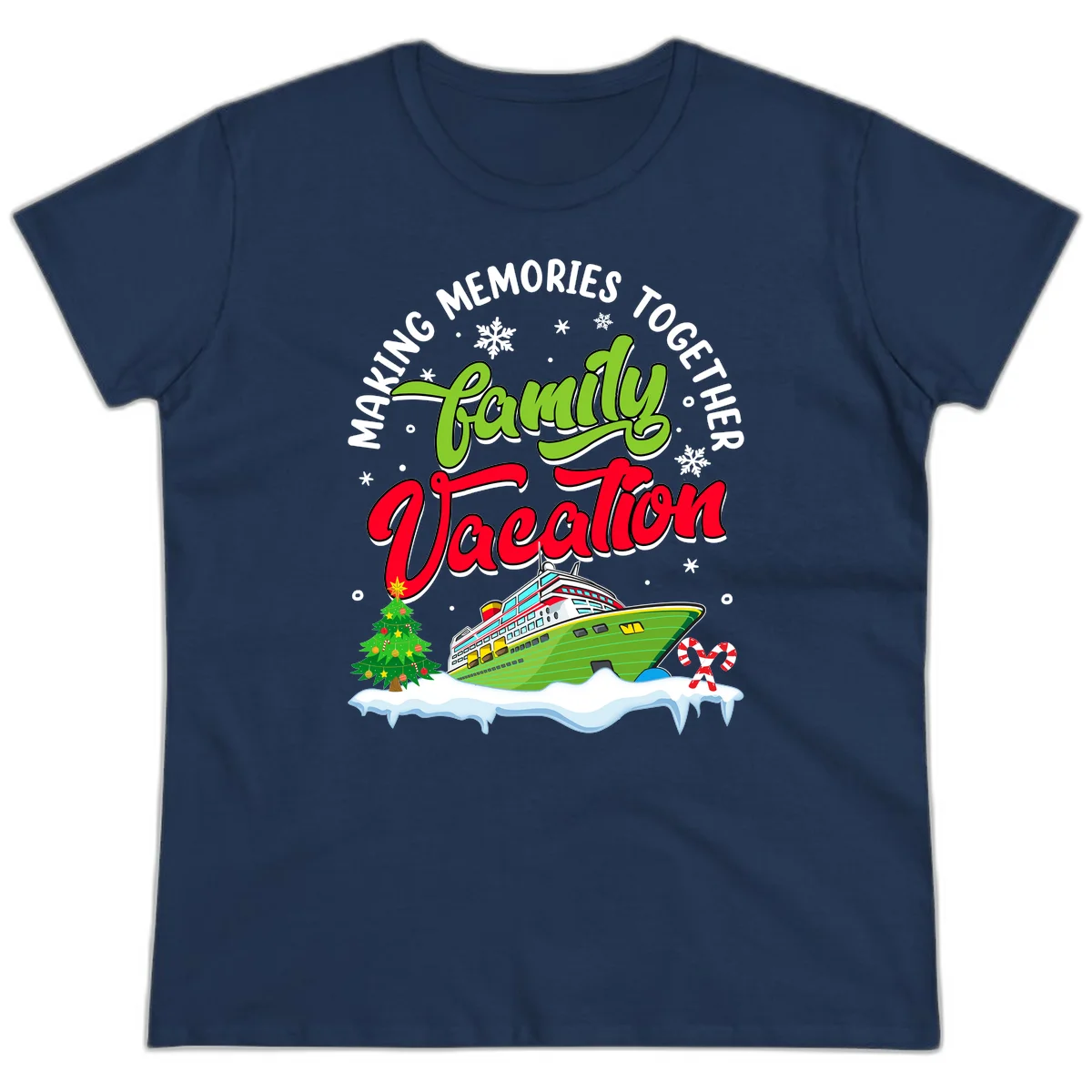 Family Vacation Cruise Ship Holiday Ladies Tee in Navy