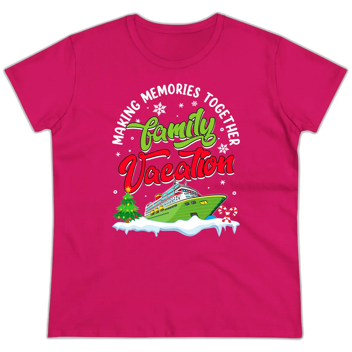 Family Vacation Cruise Ship Holiday Ladies Tee in Heliconia