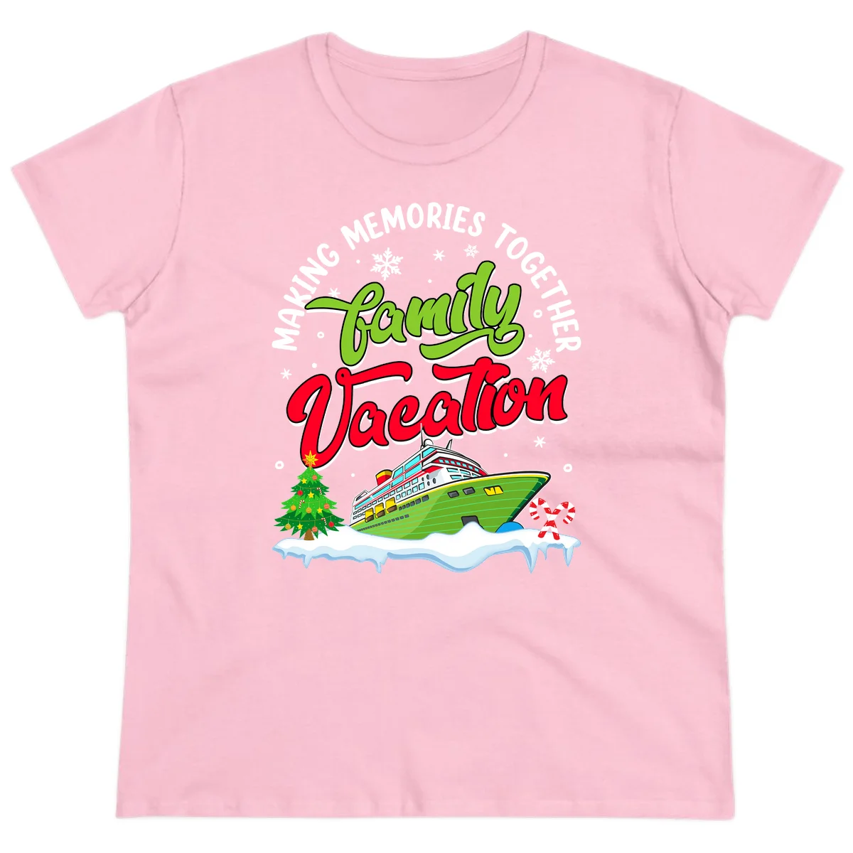Family Vacation Cruise Ship Holiday Ladies Tee in Light Pink