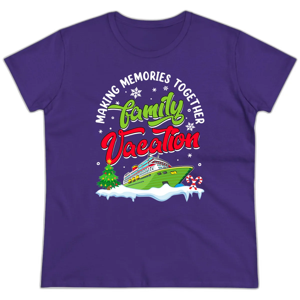 Family Vacation Cruise Ship Holiday Ladies Tee in Purple