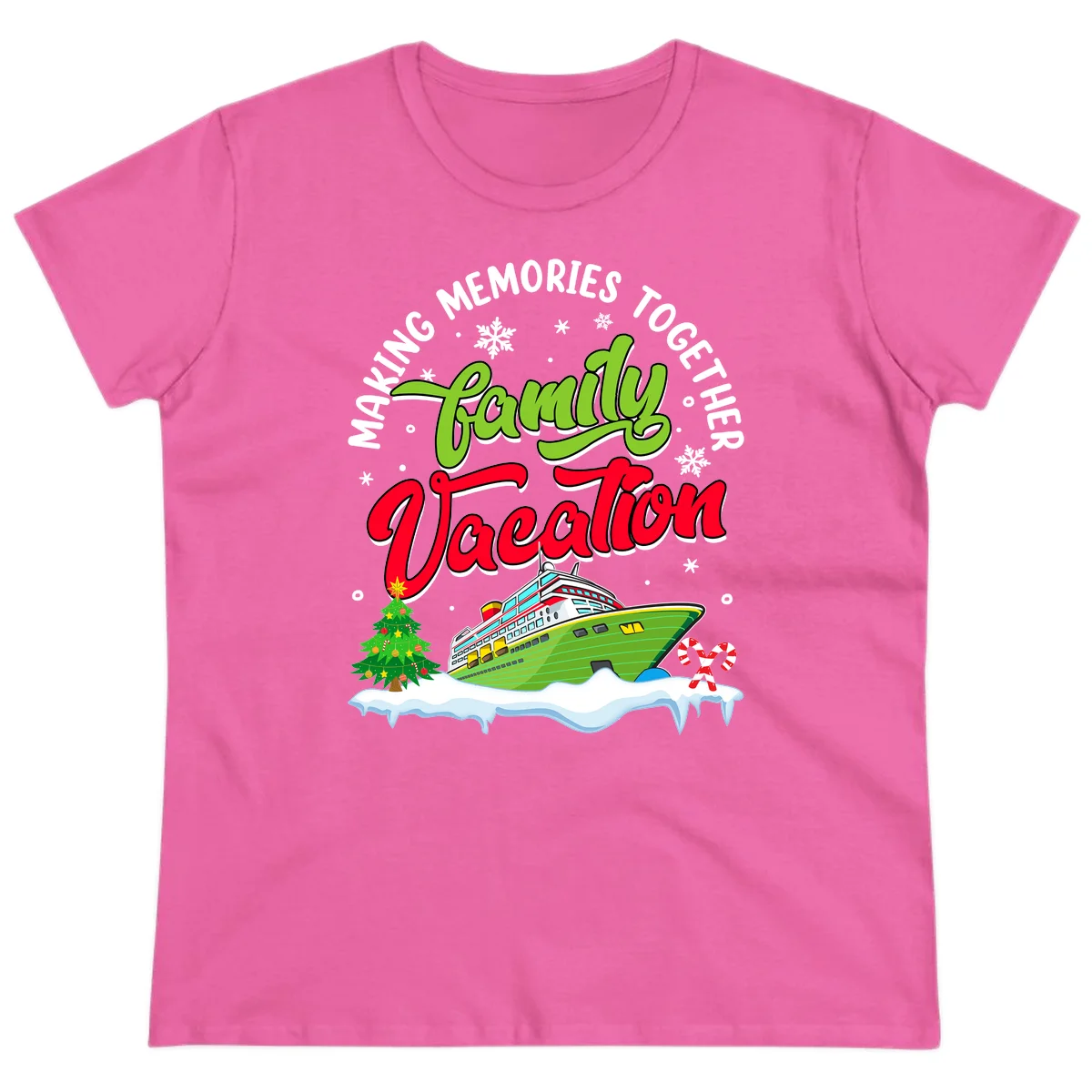 Family Vacation Cruise Ship Holiday Ladies Tee in Azalea
