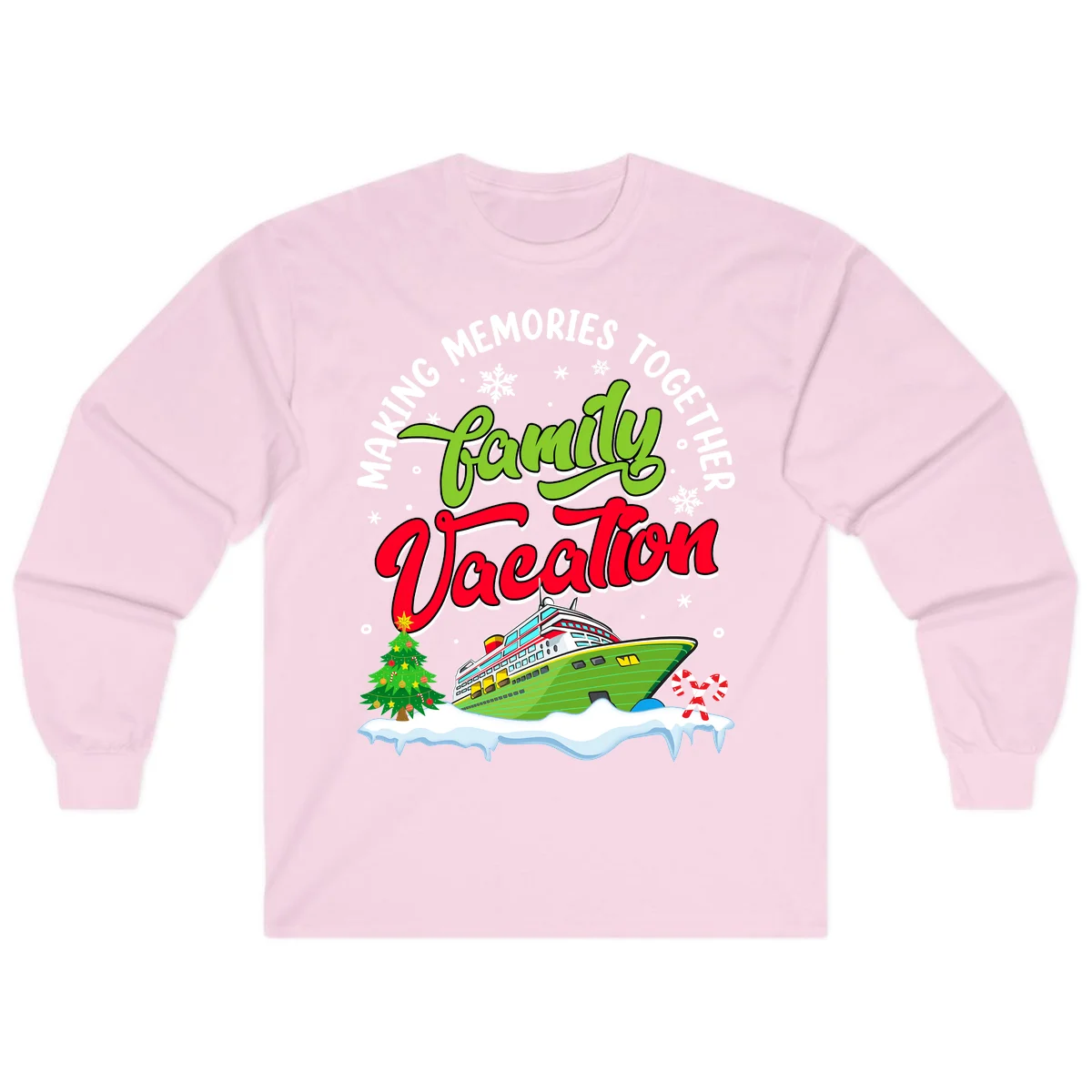 Family Vacation Cruise Ship Holiday Long Sleeve in Light Pink